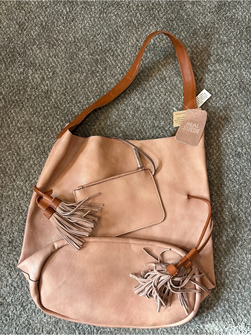 Tilly's Blush Tan Suede Shoulder Bag with Tassel Pouch